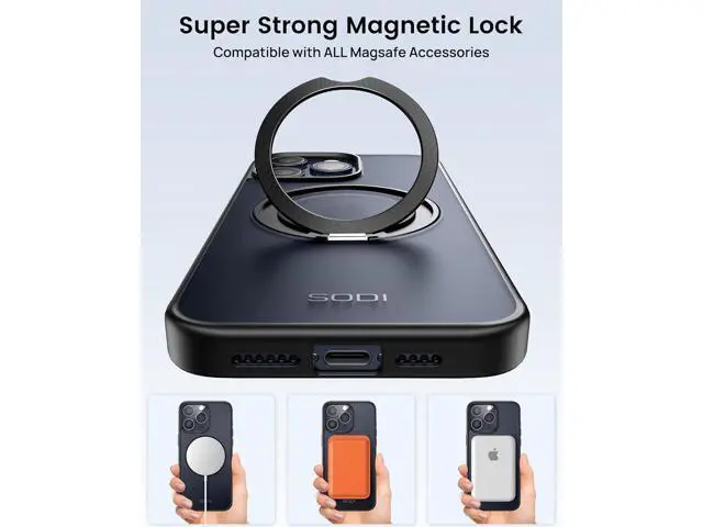 Alt view image 7 of 7 - Magnetic Phone Case for iPhone 15 Pro Max, Case with Alloy Invisible Kickstand, 360°Rotate Ring Stand Case Compatible with Wireless Charger, Shockproof & Anti-Drop TPU+PC Case Clear