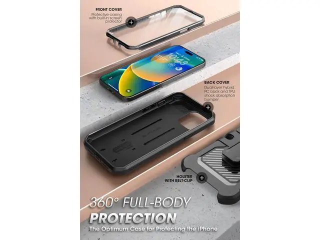 Alt view image 5 of 7 - Unicorn Beetle Pro Case for iPhone 14 Pro 6.1", with Built-in Screen Protector & Kickstand & Belt-Clip Heavy Duty Rugged Case (Black)