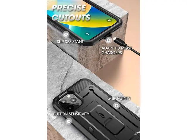 Alt view image 7 of 7 - Unicorn Beetle Pro Case for iPhone 14 Pro 6.1", with Built-in Screen Protector & Kickstand & Belt-Clip Heavy Duty Rugged Case (Black)