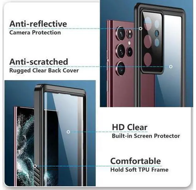 Alt view image 4 of 7 - Designed for Samsung Galaxy S22 Ultra Case, Waterproof Built-in Screen Protector Full Protection Heavy Duty Shockproof Anti-Scratched Rugged Case for Galaxy S22 Ultra 5G 6.8'' 2022, Black