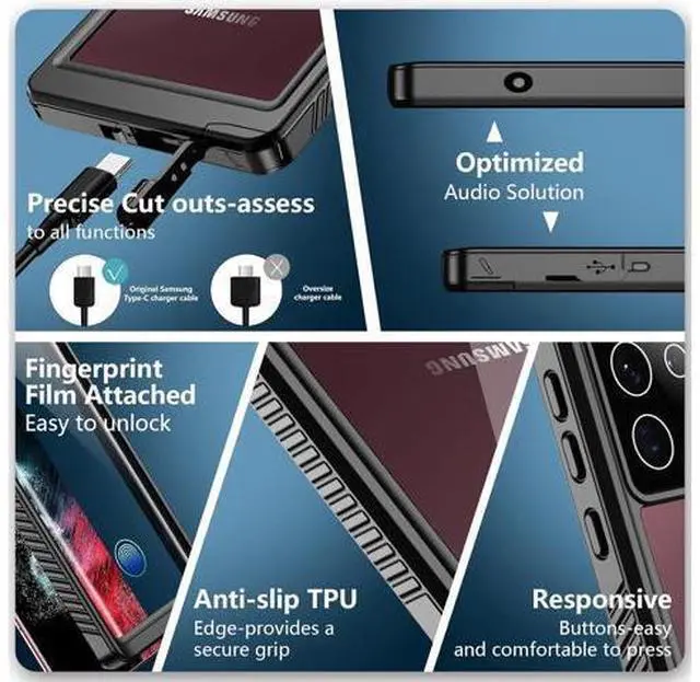 Alt view image 5 of 7 - Designed for Samsung Galaxy S22 Ultra Case, Waterproof Built-in Screen Protector Full Protection Heavy Duty Shockproof Anti-Scratched Rugged Case for Galaxy S22 Ultra 5G 6.8'' 2022, Black