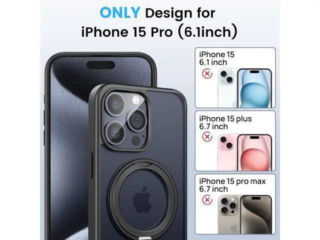 Alt view image 3 of 7 - Magnetic Phone Case for iPhone 15 Pro Max, Case with Alloy Invisible Kickstand, 360°Rotate Ring Stand Case Compatible with Wireless Charger, Shockproof & Anti-Drop TPU+PC Case Clear