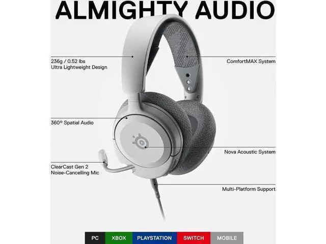 Alt view image 2 of 7 - SteelSeries Arctis Nova 1 Multi-System Gaming Headset Hi-Fi Drivers 360° Spatial Audio Comfort Design Durable Ultra Lightweight Noise-Cancelling Mic PC, PS5/PS4, Switch, Xbox - White