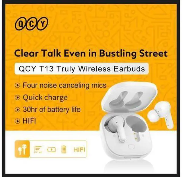 Alt view image 4 of 7 - QCY T13 True Wireless Earbuds Bluetooth V5.1 with 4-Mic & ENC Noise Cancellation, 5 mins Fast Charge, USB C, Touch Control, Auto Pause, 30H Playtime, Wireless Earphones
