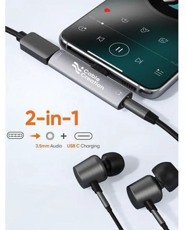Alt view image 3 of 7 - USB C to 3.5mm Headphone and Charger Adapter, CableCreation 2 in 1 Type-C to 3.5mm Audio Hi-Res with PD Fast Charge, USB C to Aux with Charging Dongle for iPhone 15 Pro Max, Galaxy 24/23/22/21+, Pixel