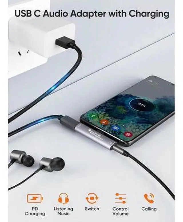 Alt view image 5 of 7 - USB C to 3.5mm Headphone and Charger Adapter, CableCreation 2 in 1 Type-C to 3.5mm Audio Hi-Res with PD Fast Charge, USB C to Aux with Charging Dongle for iPhone 15 Pro Max, Galaxy 24/23/22/21+, Pixel