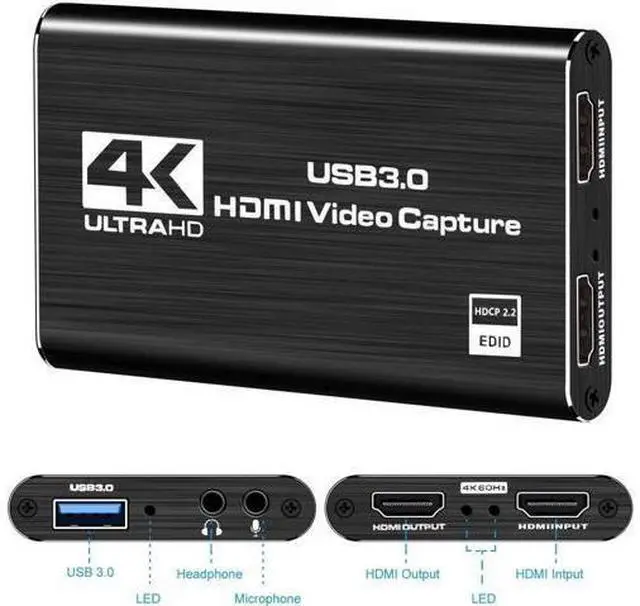 Alt view image 2 of 7 - 4K Audio Video Capture Card, USB 3.0 HDMI Video Capture Device, Full HD 1080P 60FPS for Game Recording, Live Streaming Broadcasting-Black