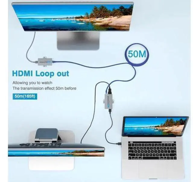 Alt view image 5 of 7 - HDMI Extender Over Network IP Ethernet Kit Cat5e / Cat6 Cable 1080P @ 60Hz - Up to 164 ft - HDMI Loop Out POE Function Supported (Transmitter and Receiver)