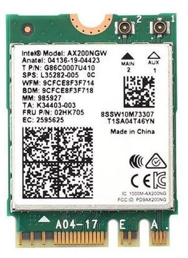 Main image of 3000Mbps WiFi 6 Intel AX200 Bluetooth 5.1 M.2 Key E Card IPEX4 Antennas, Wireless AX200NGW Dual Band 2.4Ghz/5Ghz 802.11ac/ax WiFi Network Adapter, Support Windows 10 Linux For Laptop Desktop PC