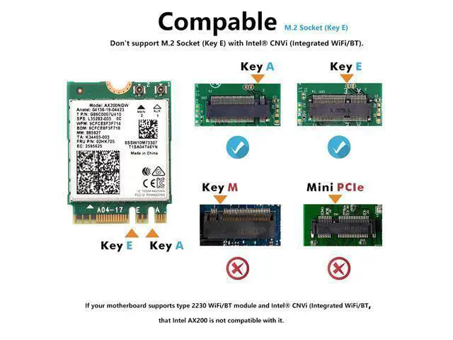 Alt view image 2 of 6 - 3000Mbps WiFi 6 Intel AX200 Bluetooth 5.1 M.2 Key E Card IPEX4 Antennas, Wireless AX200NGW Dual Band 2.4Ghz/5Ghz 802.11ac/ax WiFi Network Adapter, Support Windows 10 Linux For Laptop Desktop PC