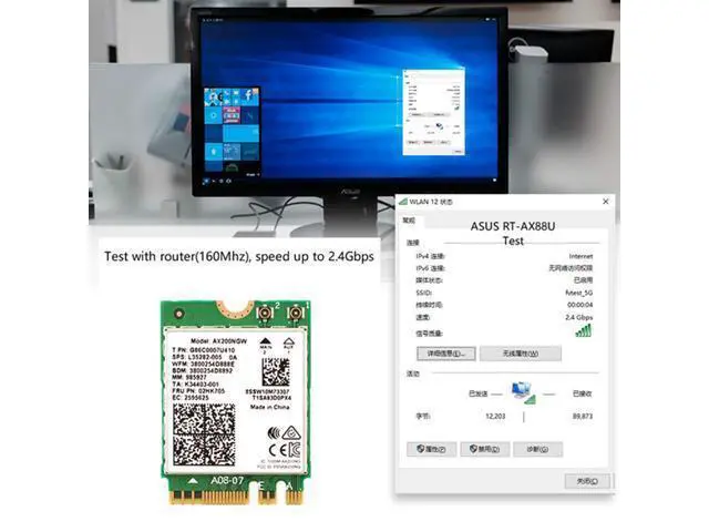 Alt view image 5 of 6 - 3000Mbps WiFi 6 Intel AX200 Bluetooth 5.1 M.2 Key E Card IPEX4 Antennas, Wireless AX200NGW Dual Band 2.4Ghz/5Ghz 802.11ac/ax WiFi Network Adapter, Support Windows 10 Linux For Laptop Desktop PC