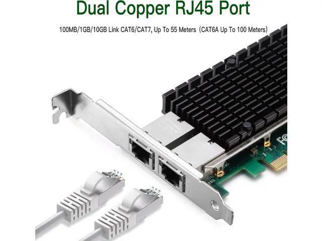 Alt view image 2 of 7 - 10Gb Ethernet NIC with Intel X540-BT2 Controller, 10G PCI-E Network Card Compare to Intel X540-T2 Converged Network Adapter, Dual RJ45 Copper Ports, PCI Express X8