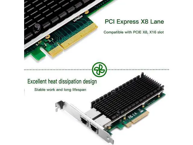 Alt view image 3 of 7 - 10Gb Ethernet NIC with Intel X540-BT2 Controller, 10G PCI-E Network Card Compare to Intel X540-T2 Converged Network Adapter, Dual RJ45 Copper Ports, PCI Express X8