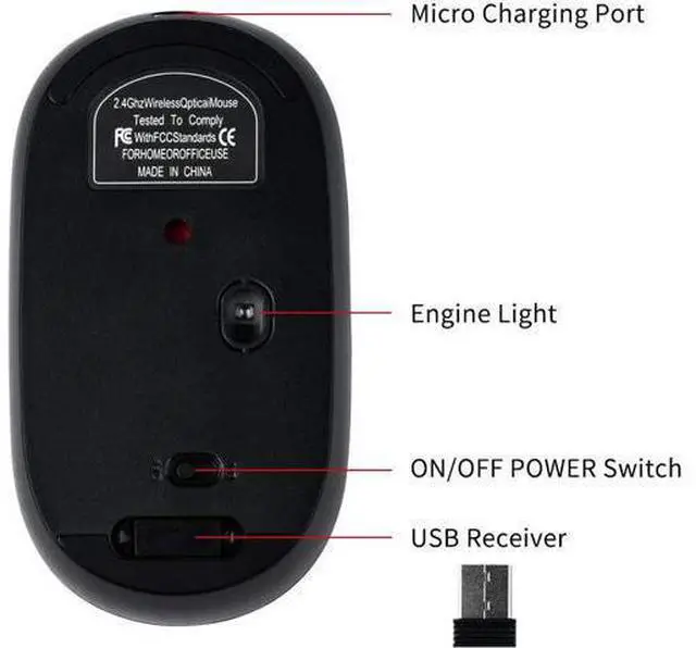 Alt view image 4 of 7 - Wireless Mouse, 2.4G Portable USB Wireless Mouse Computer Mice, Wireless Mouse Rechargeable Slim, 1200DPI Office and Home Cordless Mice for Laptop Mac PC Computer Windows XP/Vista /7/8/10 (Black)