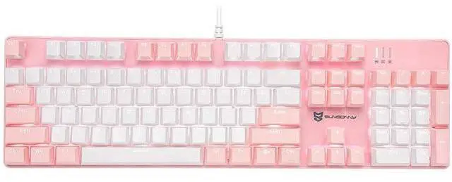 Main image of Mechanical Gaming Keyboard Full Size 104 Keys US Layout Wired Brown Switch Backlit Keyboard with with Pink & White Color