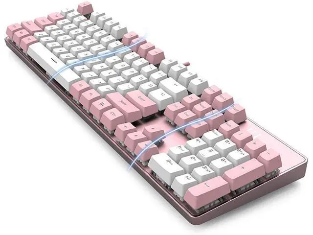 Alt view image 3 of 5 - Mechanical Gaming Keyboard Full Size 104 Keys US Layout Wired Brown Switch Backlit Keyboard with with Pink & White Color