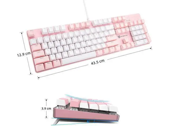 Alt view image 2 of 5 - Mechanical Gaming Keyboard Full Size 104 Keys US Layout Wired Brown Switch Backlit Keyboard with with Pink & White Color