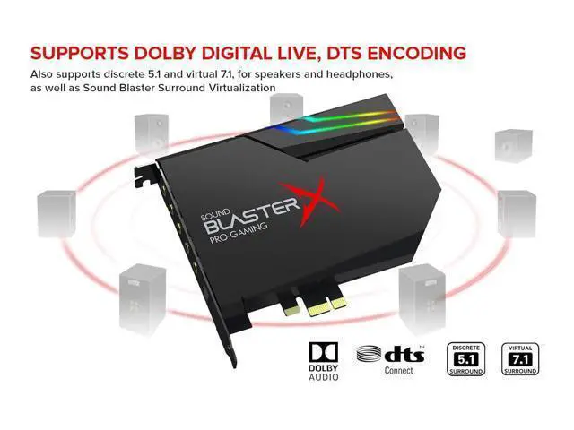 Alt view image 7 of 7 - Creative Sound BlasterX AE-5 Plus SABRE32-class Hi-res 32-bit/384 kHz PCIe Gaming Sound Card and DAC with Dolby Digital and DTS, Xamp Discrete Headphone Bi-amp, Up to 122dB SNR, RGB Li (70SB174000003)