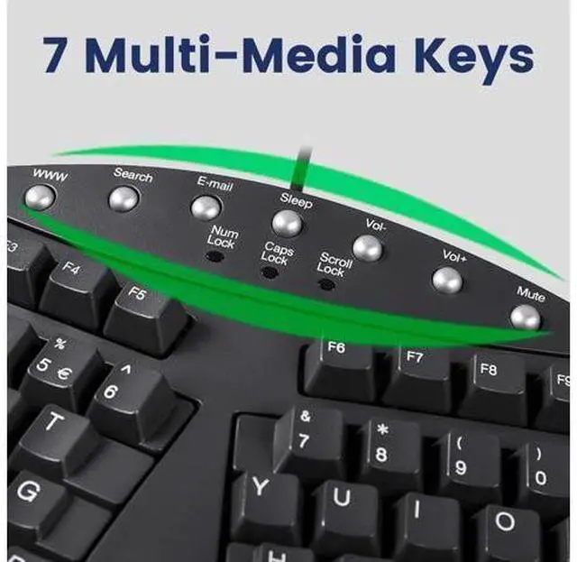 Alt view image 5 of 7 - Perixx PERIBOARD-512 Wired Ergonomic Split Keyboard with 7 Multimedia Keys & Integrated Wrist Rest, Black