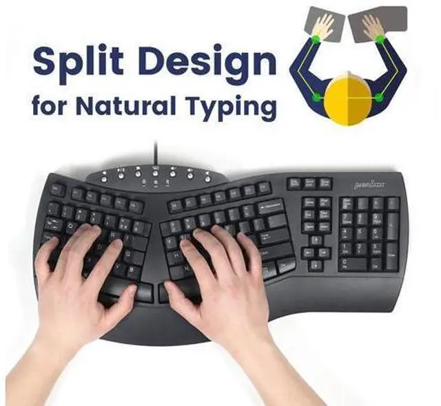 Alt view image 6 of 7 - Perixx PERIBOARD-512 Wired Ergonomic Split Keyboard with 7 Multimedia Keys & Integrated Wrist Rest, Black