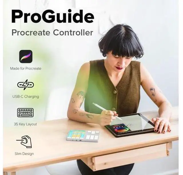 Alt view image 2 of 5 - JCPAL ProGuide Wireless Keyboard for Procreate - Bluetooth Rechargeable Macro Pad Mini Keyboard for iPad Procreate with 35 Color-Coded Buttons