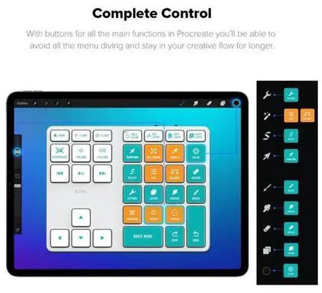 Alt view image 4 of 5 - JCPAL ProGuide Wireless Keyboard for Procreate - Bluetooth Rechargeable Macro Pad Mini Keyboard for iPad Procreate with 35 Color-Coded Buttons