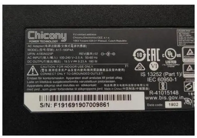 Alt view image 2 of 2 - Chicony 19.5V 9.23A 180W Charger A17-180P4A AC Power Adapter For CLEVO P950HR N850HP6 MSI GS63VR GE72VR GS65 A15-180P1A
