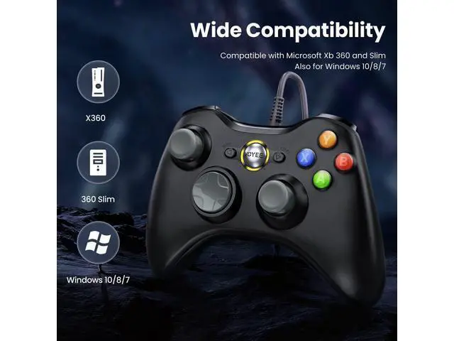 Alt view image 4 of 7 - VOYEE PC Controller, Wired Controller Compatible with Microsoft Xbox 360 & Slim/PC Windows 10/8/7, with Upgraded Joystick, Double Shock | Enhanced (Gray)