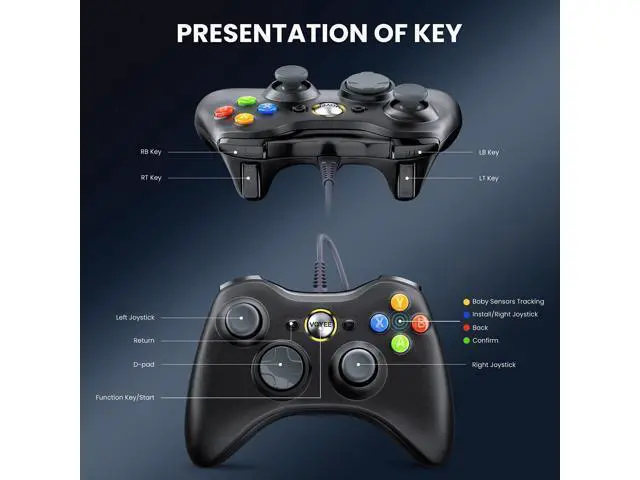 Alt view image 5 of 7 - VOYEE PC Controller, Wired Controller Compatible with Microsoft Xbox 360 & Slim/PC Windows 10/8/7, with Upgraded Joystick, Double Shock | Enhanced (Gray)