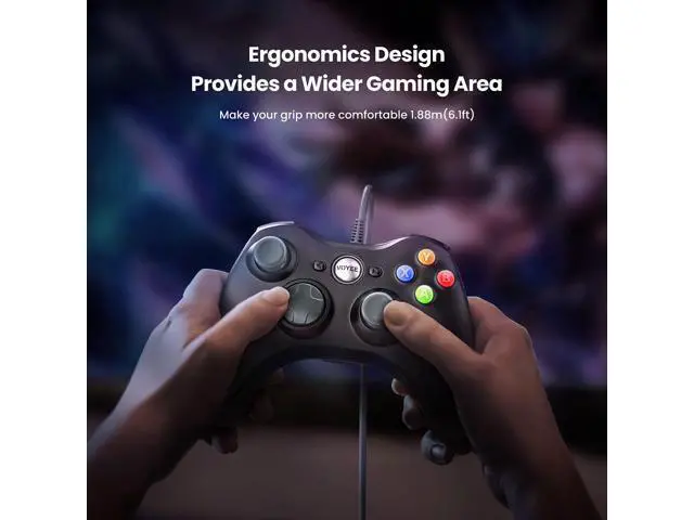 Alt view image 6 of 7 - VOYEE PC Controller, Wired Controller Compatible with Microsoft Xbox 360 & Slim/PC Windows 10/8/7, with Upgraded Joystick, Double Shock | Enhanced (Gray)