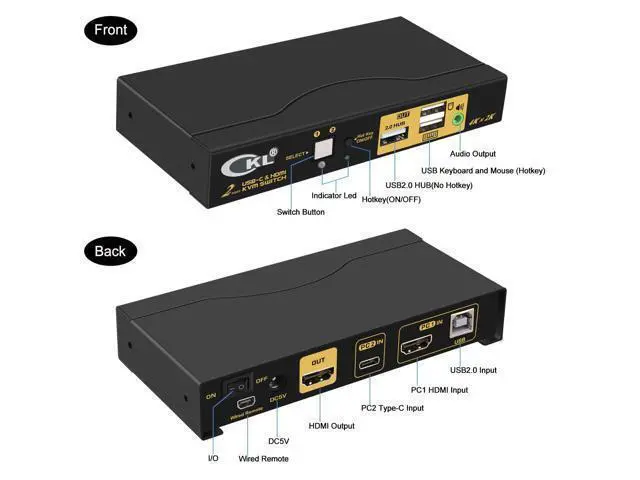 Alt view image 2 of 7 - CKL 2 Port USB Type C + HDMI KVM Switch 4K 60Hz for 2 Computers Sharing 1 Monitor, Keyboard and Mouse, with Audio Support and Cables CKL-62TH