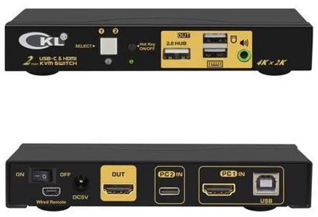 Main image of CKL 2 Port USB Type C + HDMI KVM Switch 4K 60Hz for 2 Computers Sharing 1 Monitor, Keyboard and Mouse, with Audio Support and Cables CKL-62TH