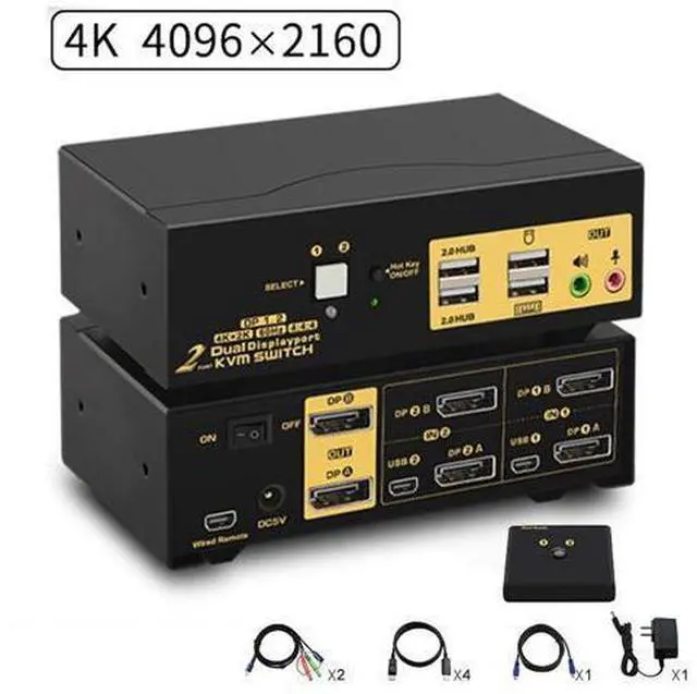 Main image of 2 Port Dual Monitor Displayport KVM Switch, DP KVM Switch with Audio, with USB 2.0 Hub and Cables Support Hotkey Switching Resolution Up to 4096x2160 @60Hz 4:4:4
