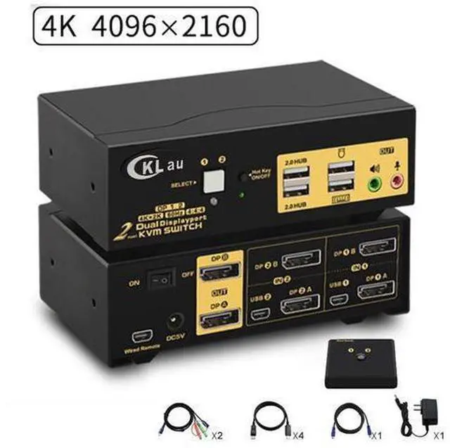 Main image of 2 Ports KVM Switch Dual Monitor DisplayPort 2 In 2 Out, 2x2 DP KVM Switch with Audio and USB 2.0 HUBs, Support Hotkey Switching Resolution Up to 4096x2160 @60Hz 4:4:4