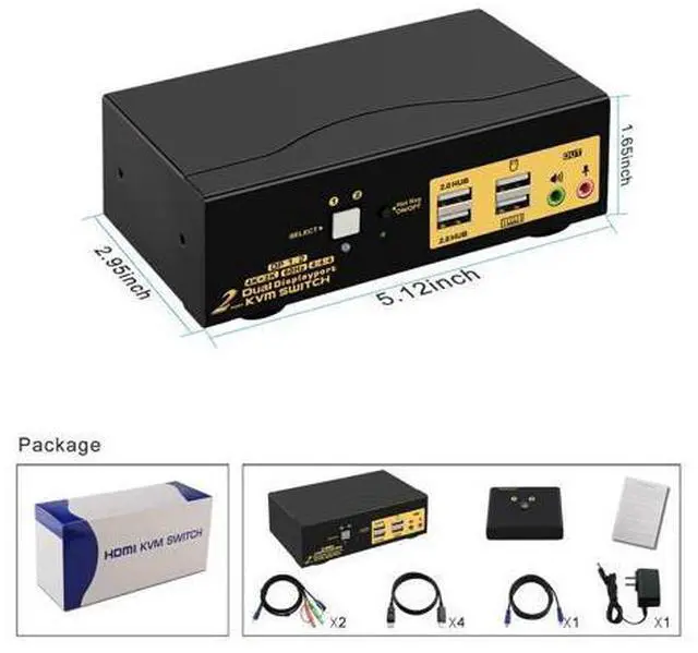 Alt view image 7 of 7 - 2 Ports KVM Switch Dual Monitor DisplayPort 2 In 2 Out, 2x2 DP KVM Switch with Audio and USB 2.0 HUBs, Support Hotkey Switching Resolution Up to 4096x2160 @60Hz 4:4:4