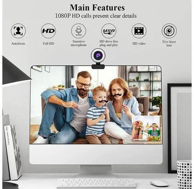 Alt view image 2 of 7 - Aibesy 1080P Full HD Webcam AF Web Camera Built in Adjustable Ring Light Auto Focus Microphone USB Computer Camera Plug and Play for PC Desktop Laptop Video Calling Conferencing Live