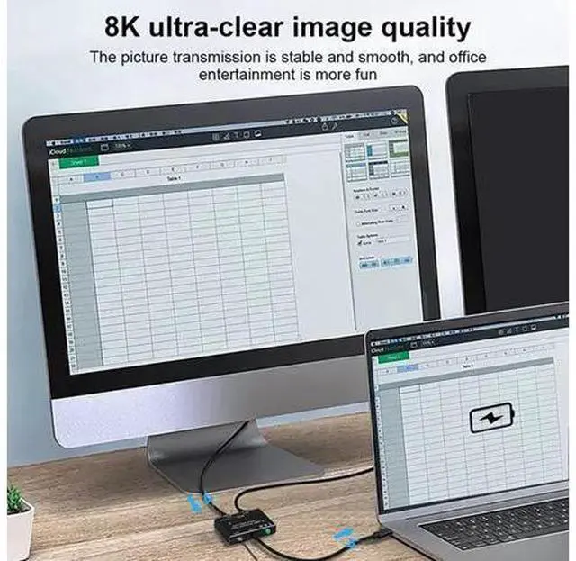 Alt view image 7 of 7 - Type C USB-C Two Way Switch 8k 60Hz 10Gbps Bi-Direction KVM Switch Split Converter for Multiple Source Displays USB c switcher 2 Computers 2 Monitors hub for Docking Station kvm Selector