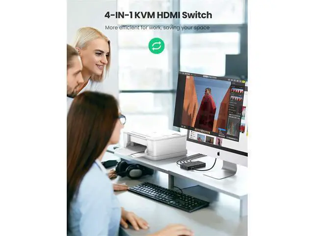 Alt view image 3 of 7 - UGREEN HDMI KVM Switch 4 in 1 Out 4K 60Hz USB Switcher Box Keyboard Mouse Printer Monitor Sharing Selector with USB Hub for Laptop Desktop PS4 Xbox One