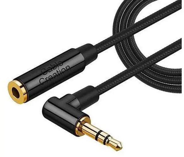 Main image of 35mm Headphone Extension Cable Right Angle 35mm Male to Female Audio Stereo Cable with SilverPlating Copper Compatible with iPhones iPad Sony Beats PS4 Headset Black 3Feet