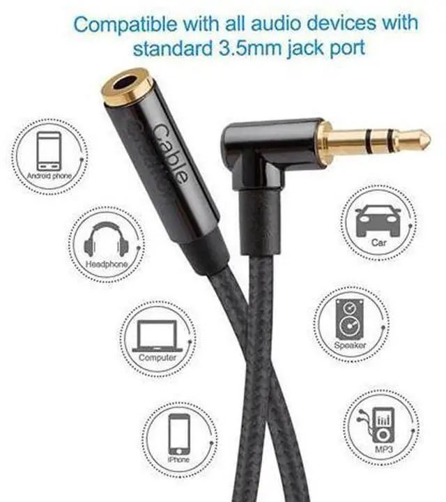 Alt view image 5 of 7 - 35mm Headphone Extension Cable Right Angle 35mm Male to Female Audio Stereo Cable with SilverPlating Copper Compatible with iPhones iPad Sony Beats PS4 Headset Black 3Feet
