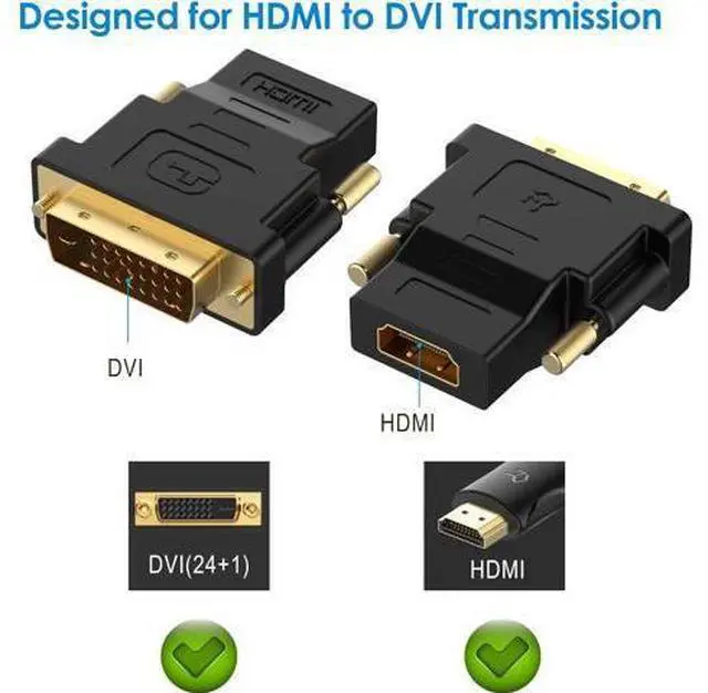 Alt view image 2 of 6 - DVI to HDMI Adapter 2-Pack Gold-Plated 1080P Male to Female Converter (Black)