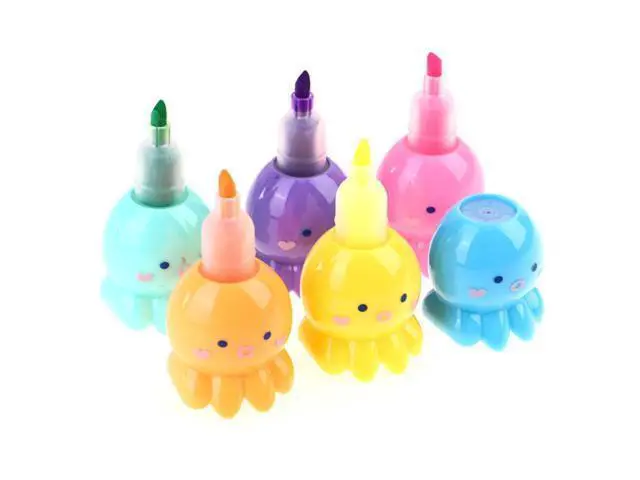 Alt view image 4 of 4 - Kawaii Cute 6 Colors Octopus Fluorescent Marker Pen Set Highlighter Pens Painting Highlight Mark Cute Stationery School Supplies