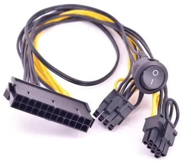 Main image of ATX Power 24Pin to 2 Ports 6+2 Pin 8 Pin with On Off Switch cable PCIe 6Pin 8pin Male to 24 Pin Female Power Supply Cable