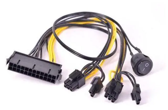 Alt view image 2 of 5 - ATX Power 24Pin to 2 Ports 6+2 Pin 8 Pin with On Off Switch cable PCIe 6Pin 8pin Male to 24 Pin Female Power Supply Cable