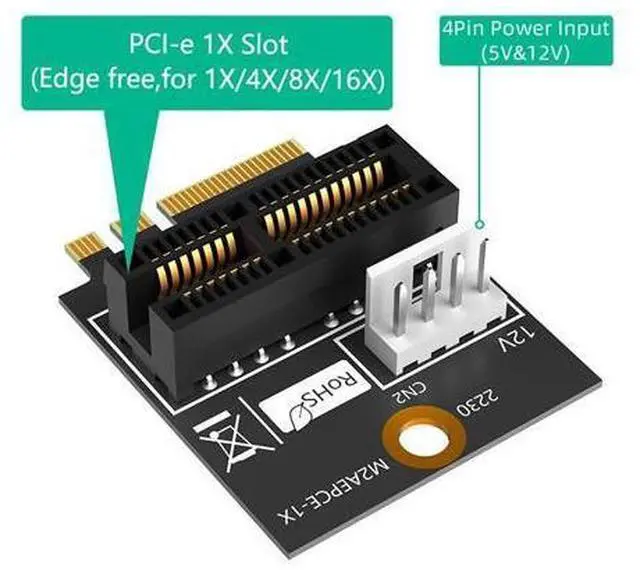 Alt view image 3 of 6 - 2230 M.2 Key A+E to PCIE X1 Adapter Card PCI Express PCI-E 1X Slot to M2 NGFF Key A/A+E/E Converter Riser Card 4Pin Power Supply