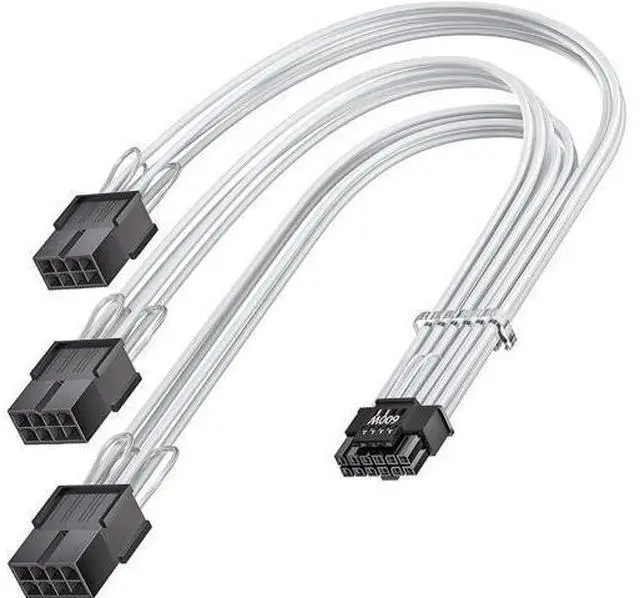 Main image of PCI-e 5.0 Extension Cable 30cm/1ft 16 Pin(12+4) Male to PCIE 3x8Pin(6+2) Female Sleeved Extension Cable with 4 Cable Combs 12VHPWR 16AWG Cable Compatible for GPU RTX 3090Ti 4070Ti 4080 4090 White
