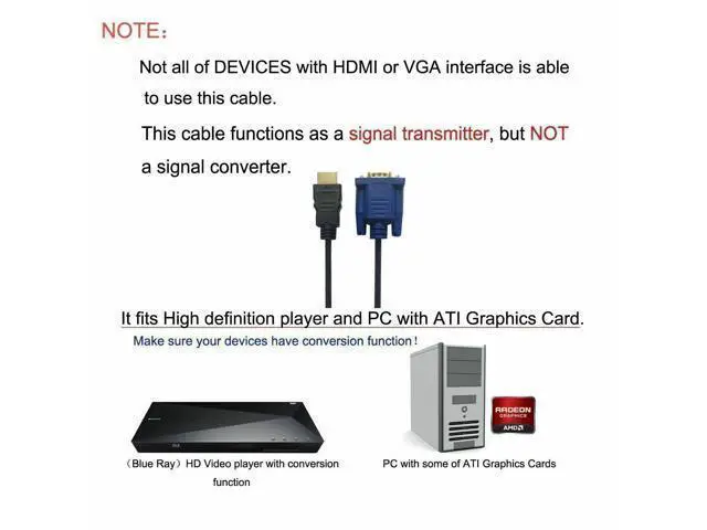 Alt view image 5 of 7 - HDMI Gold Male to VGA 15 Pin 6FT Video Adapter Cable For HDTV DVD BOX Computers