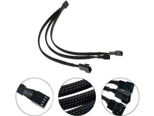 Alt view image 4 of 5 - PWM Fan Splitter Cable 4 Pin Black Sleeved Case Fan Splitter Cable 1 to 3 Converter Braided Y Splitter Computer PC Fan Extension Power Cable 10.5 Inches (1 Pack)