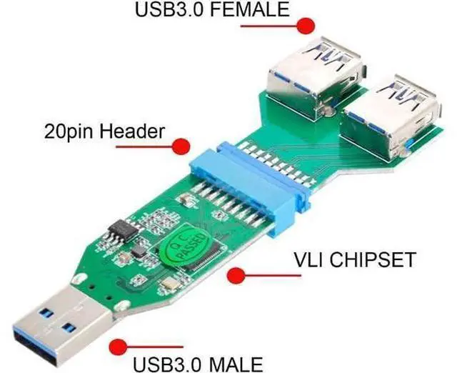 Alt view image 3 of 7 - USB 3.0 Type A Male to 20 Pin Female Motherboard Header Hub & 20 Pin Male to Dual USB3.0 Female Adapter