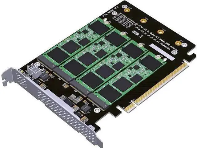 Alt view image 3 of 7 - PCIe 4.0 16x to 4X M.2 NVME SSD Adapter Card PCIe 4.0 GEN4 Full Speed Bifurcation Four-Bay Board Expansion Card 1 to 4 M.2 NVMe SSD Adapter Support 2242 2260 2280 22110 (No Heatsink)
